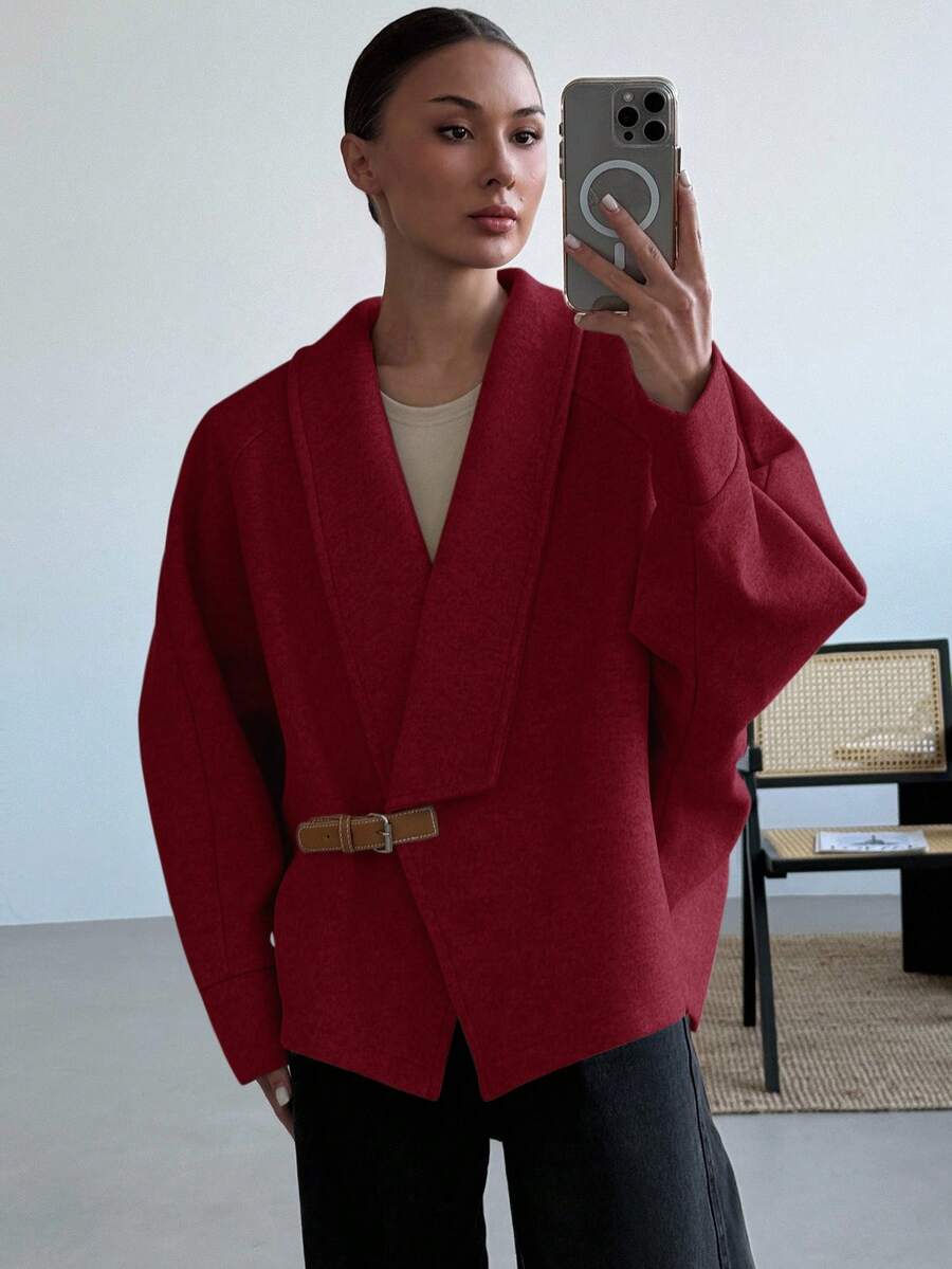 Aloruh Áo khoác nữ trơn màu, thời trang cho mùa thu/đông - Màu Đỏ Sâu - Xem 1