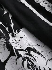 DAZY Damen Sommer Floral bedrucktes Rundhals Kurzarm Lässig T-Shirt mit Grafik - Schwarz - Übersicht 3