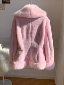 Comfortcana Women's Fashionable & Elegant Faux Fur Coat, Autumn/Winter,Fall - Baby Pink - View 2