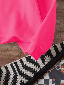 Sparklyn 青少年女孩休闲时尚舒适简约百搭可爱蝴蝶结图案圆领百搭长袖运动衫，秋冬 - 玫紅色 - 查看 4