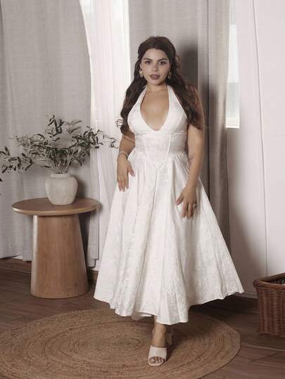 Lupita Cardoza 女士花卉提花深V领露背连衣裙