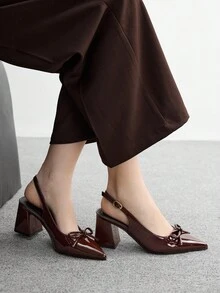 CUCCOO BIZCHIC Giày cao gót mũi nhọn hở lưng màu đỏ tía thời trang nữ, thiết kế tối giản cổ điển cho đi làm, hẹn hò, tiệc tùng, ngày lễ, đám cưới - Cà phê nâu - Xem 5