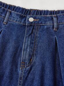 SHEIN Girlism Teen Girl Dark Blue Denim Pleated Mini Skirt,Fall Clothes, Autumn Clothes ,Casual And Fashionable Vacation Outfits Winter