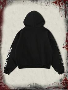 ROMWE MEN The Conjuring X ROMWE Men's Cartoon Figure Graphic Pattern Hoodie, Fall Winter - Black - View 2