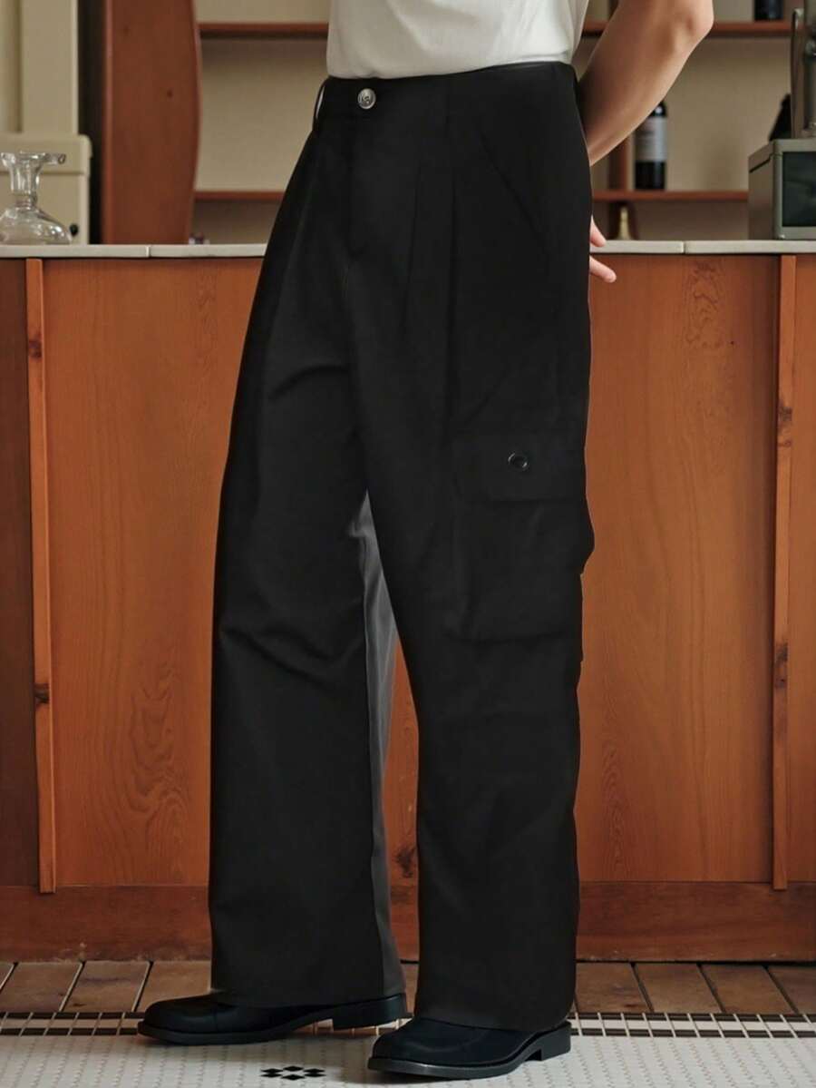 Manfinity Homme Men's Casual Solid Color Cargo Pants, Fall - Black - View 1