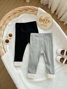 买一送一 2 件装 可爱宝宝女孩休闲简约带毛绒下摆装饰防条纹紧身裤 高性价比 多件装 适合生日派对、晚会、表演、婚礼、洗礼、开幕式 适合日常使用 适合秋冬季节 - 黑色 - 查看 2