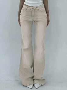 DAZY Women's Casual Versatile Denim Flare Jeans With Pockets Low Rise Jeans - Khaki - View 3