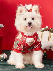 PETSIN 1 Pet Christmas Cat Dog Universal Red Gingerbread Man Snowflake Cane Candy Christmas Pattern Print Plush Warm And Comfortable Dog Christmas - Multicolor - View 5