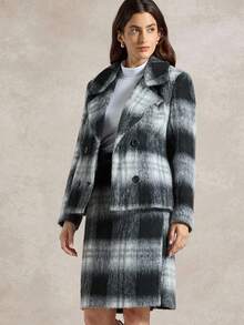 Briarwyn Women's Elegant Plaid Long Sleeve Top And Skirt 2 Pieces Set, ,Old Money Style Women, Fall Clothes For Women ,Winter Set Thickened Fabric - Black and White - View 3