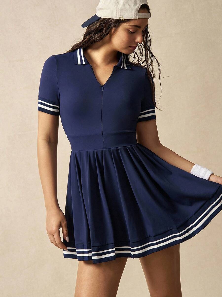 VARSIVA Women's Sports Dress With Contrast Binding, Fashion Suitable For Summer - Navy Blue - View 1