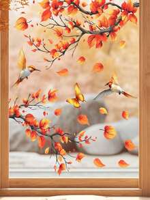 1Pc Autumn Maple Leaf Window Sticker, Home Decor Sticker, Reusable Glass Sticker, Asymmetrical Shape Removable, Suitable For Home, Bathroom, Party, Store Decoration, Thanksgiving - Multicolor - View 5