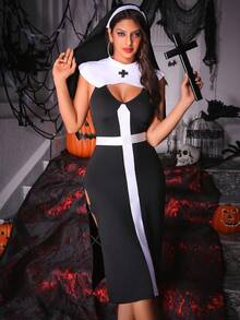 Fantasy Costume 3pcs Women's Costume Set (Dress, Headpiece, Collar Decor) - Black and White - View 4