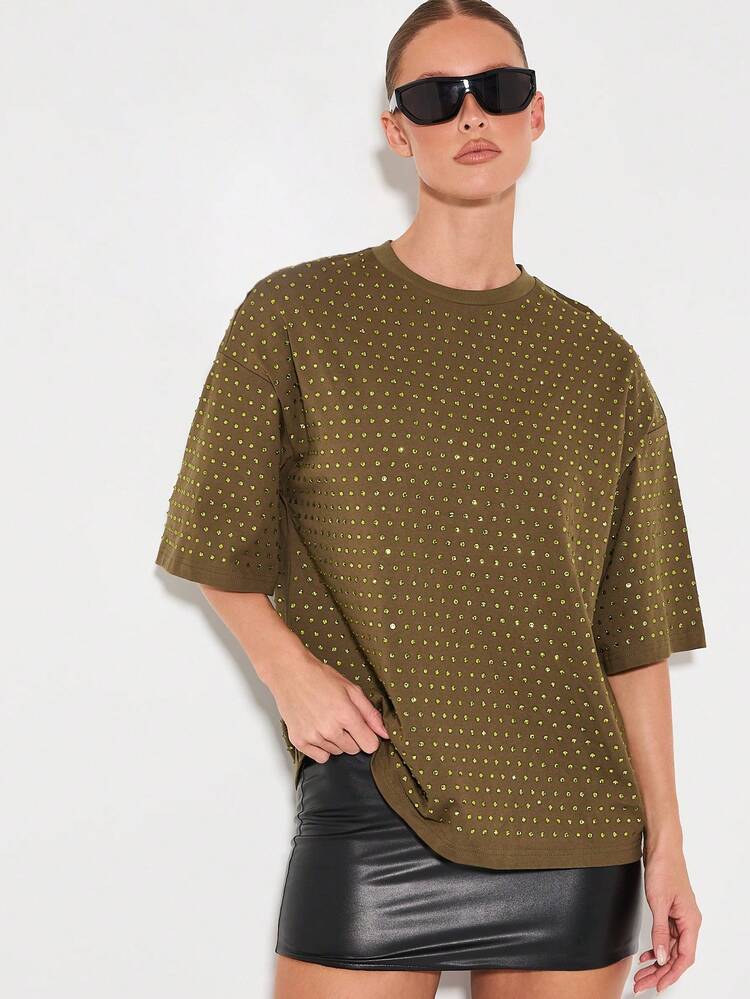 KIZN Studded Oversized T-Shirt With Gold Embellishments