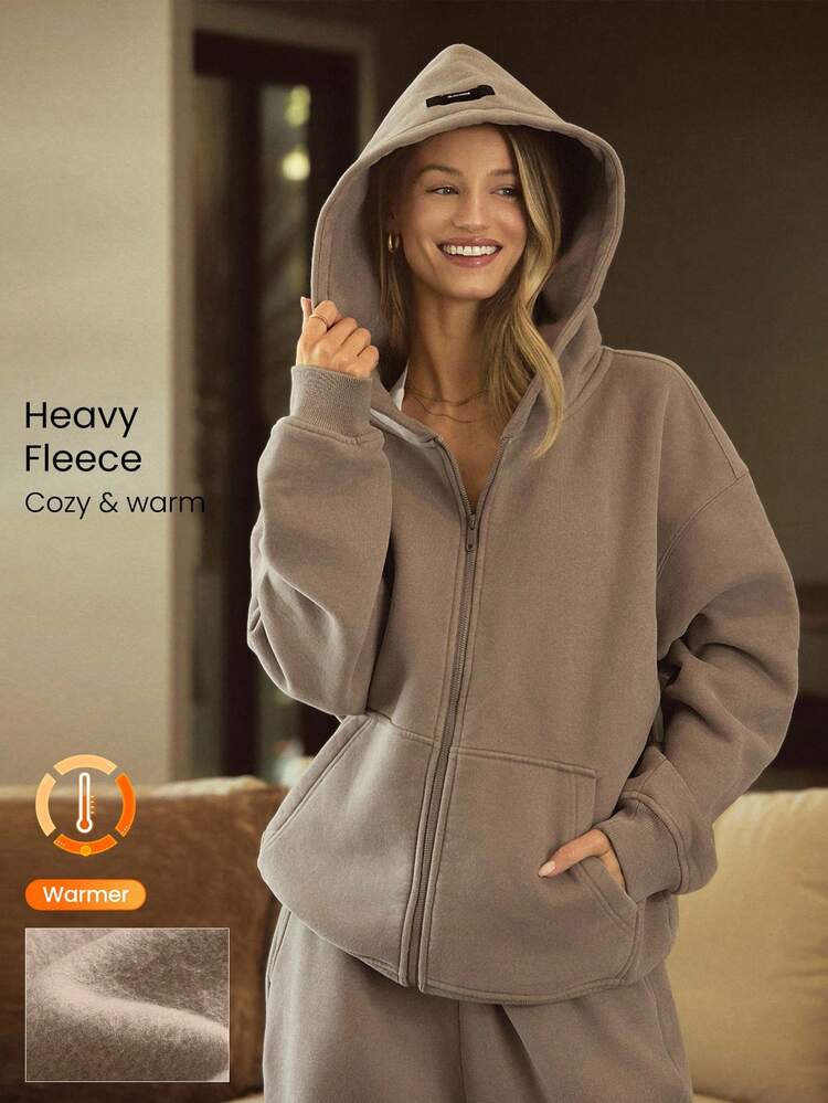 Heavyweight Fleece Oversized Hoodie Jacket Side Pocket Thick Thermal Warm Winter