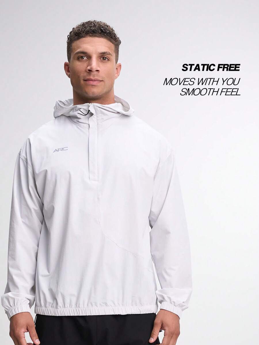 Giacca casual con cappuccio, mezza patta con chiusura lampo, manica lunga, da uomo, per l'autunno