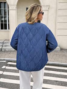 SHEIN Frenchy 女士休闲纯色夹克，秋季 - 藏蓝色 - 查看 2