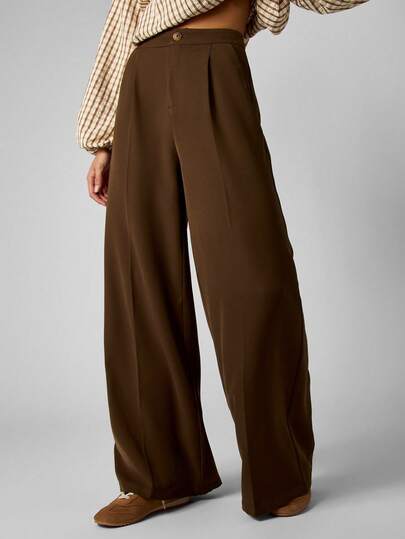 MISSGUIDED High Waisted Wide Leg Tailored Trousers For Women Fall Winter Business Professional Palazzo Pants With Button Details