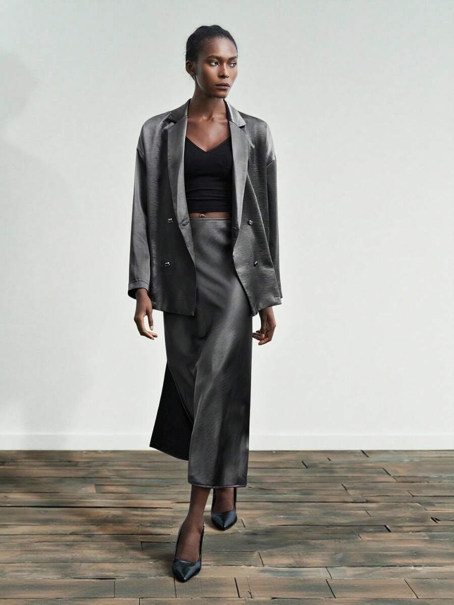 Maija Blazer croisé élégant de couleur unie pour femme - Gris foncé - Voir 1