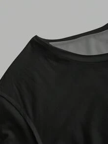 SHEIN Comfortcana Plus Size Women Oblique Shoulder Lip Print Short Sleeve T-Shirt, Suitable For Summer - Black - View 4