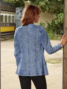 EMERY ROSE Women's Long Sleeve Single-Breasted Casual Versatile Denim Jacket Women Denim Jacket Blue Jean Jacket Acid Wash Denim Jacket Women Jean Blazer Denim Button Down Jacket - Blue - View 2