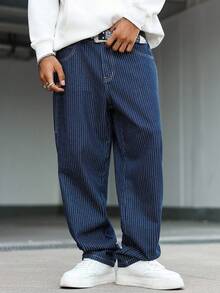 Manfinity Hypemode 男士休闲竖条纹多口袋牛仔裤，街头时尚