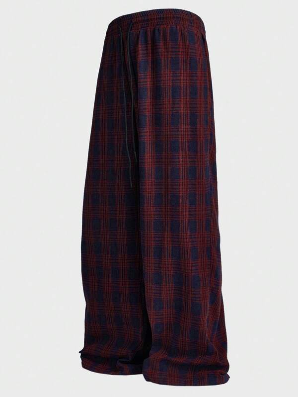 EASEVO Pantalones casuales holgados de cuadros tejidos talla grande para hombre, otoño