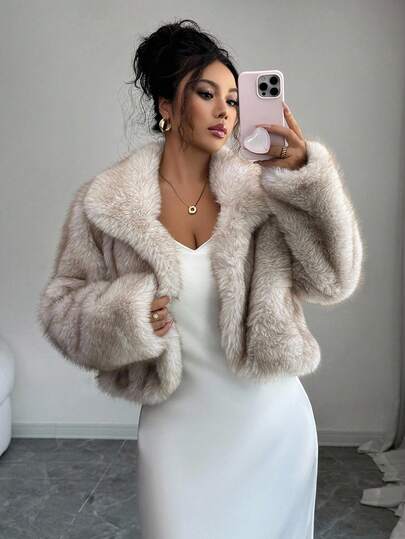 Elenzga Dámská volná krátká bunda z umělé kožešiny, ležérní elegantní, s liščí kožešinou, podzim/zima