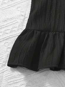 SHEIN Explorewe 2 件套少女梭织纯色圆领无袖上衣和宽松梭织纯色短裤套装 - 黑色 - 查看 3