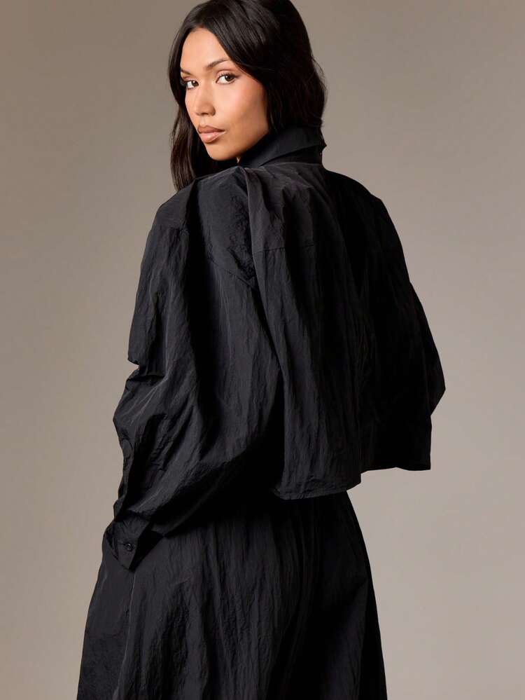 Cropped Balloon Sleeve Button Down Shirt