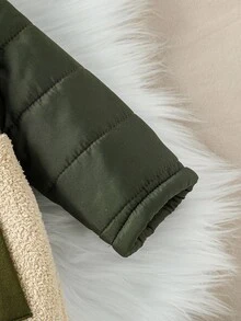 SHEIN 男婴女婴男女通用新生儿0-3岁休闲简约撞色拼接抓绒连体衣秋冬拉链连体衣婴儿外套连体衣婴儿秋季连体衣婴儿冬季连体衣保暖男婴连体衣 - 彩色 - 查看 3