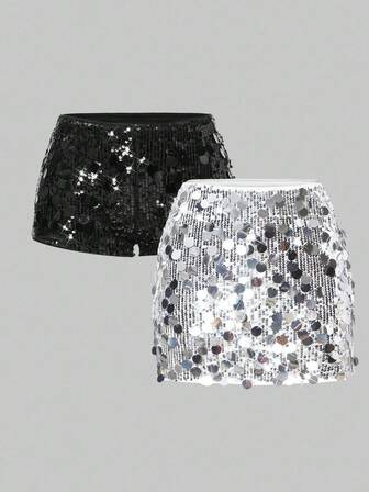 Grunge Punk 2 pezzi Set di minigonna e pantaloncini con paillettes e stile punk per donna, vestito micro-mini a vita ultra bassa, sexy, adatto per laurea, Pasqua, concerti, vacanze a Nashville