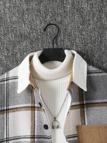 1 件休闲格子拼接灯芯绒领口袋夹克，适合青少年男孩，适合秋冬休闲装和学校 - 彩色 - 查看 3