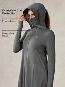 OutZeal SunProof UPF50+ Cooling Hooed Long-Length Sun Protection Jacket Women With Mask, Detachable Brim, Hat Hole - Dark Grey - View 2