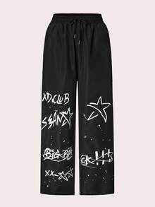 INAWLY Pantalon long décontracté pour femmes avec imprimé lettres et cordon de serrage à la taille, automne