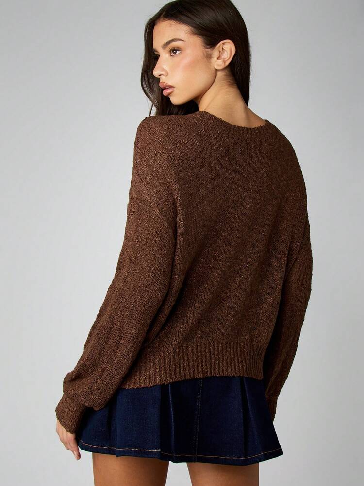 MISSGUIDED Cozy Oversized Boucle Knit Pullover Sweater Long Sleeve Crew Neck Fall Winter Comfort Top