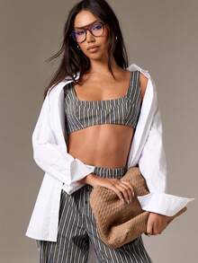 AiiRZ Cotton Striped Scoop Neck Crop Top - Multicolor - View 4