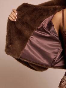 Glamine Retro Coffee Mink Collar Cropped Jacket - Coffee Brown - View 7