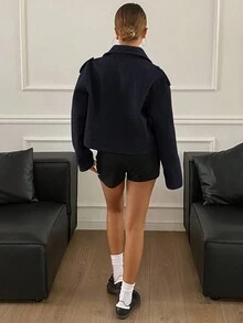 Livesso 女士宽松休闲夹克外套，秋季新款 - 藏蓝色 - 查看 2