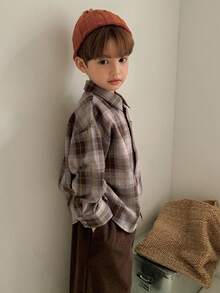 DAZY Boys (Small) Casual Plaid Shirt Set, Loose Fit, Japanese Style, Autumn