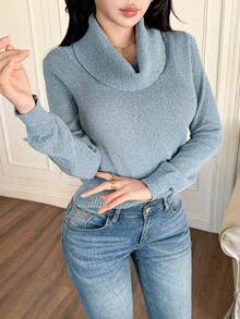 Modelyn Suéter casual de moda de unicolor y manga larga para mujer, otoño/invierno