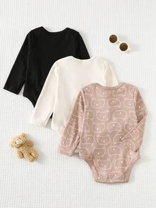 Cozy Pixies 3 Stück/Set Baby Cartoon Tier Muster Weich Strick Rundhals Langarm Bodysuit