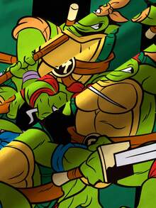 TEENAGE MUTANT NINJA TURTLES | SHEIN 男童夏季拼色条纹海龟印花圆领短袖T恤 - 白色 - 查看 6