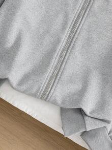 1pc Girls Zip-Up Hooded Jacket, Long Sleeve, Drawstring Waist, Butterfly Embroidery Design On Back And Sleeves Fall Winter - Grey - View 5