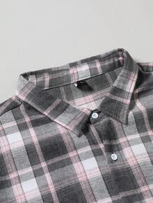 Manfinity Homme Camisa casual holgada de manga larga y solapa única a cuadros para hombres de talla grande, para el otoño - Multicolor - Ver 3