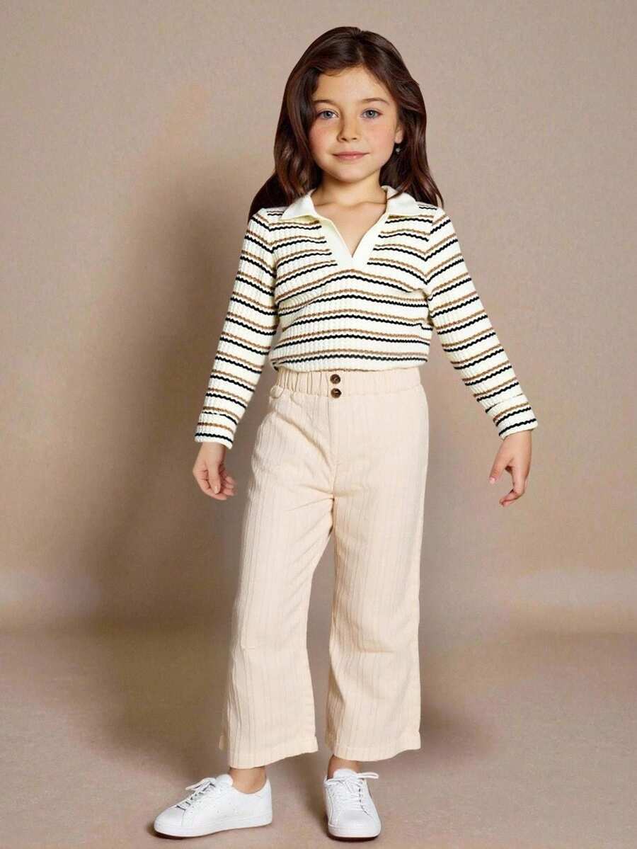 SHEIN 3 件装年轻女孩休闲舒适阔腿裤，春季和秋季