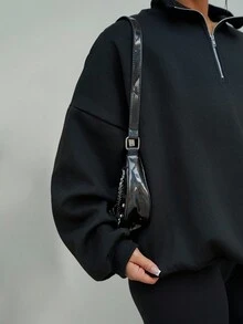 SAYEHFBABY 四分之一拉链超大码运动衫宽松版型返校秋冬舒适秋季圣诞节可爱休闲日常胶囊衣橱 Y2K 街头服饰黑色 - 黑色 - 查看 6