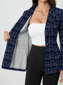 SHEIN Tall 女士休闲优雅格子通勤修身西装外套，秋季