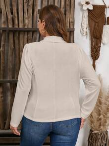 SHEIN LUNE Casual Simple Apricot Turndown Collar Work Jacket, Plus Size Women Thin Coat, Suitable For Autumn And Winter Fall - Apricot - View 2