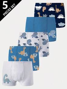 5pcs/Pack Boys' Dinosaur Print Basic Comfortable Soft Breathable Briefs Underwear Fall Winter