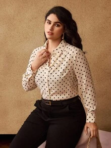 MOTF PREMIUM PLUS POLKA DOT PRINT LONG SLEEVE SHIRT - Apricot - View 7